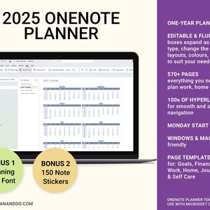 Plantilla de OneNote: Planificador diario 2025, páginas diarias, semanales y mensuales, para iPad, Android, Windows o Mac