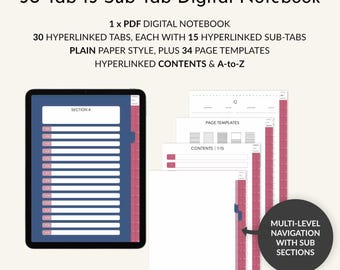 Digital Notebook: 30-Tab Hyperlinked PDF Planner for GoodNotes, Notability (iPad Compatible)