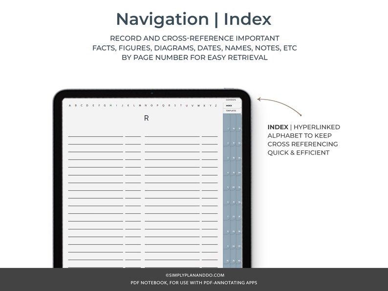 3 X 45tab Digital Notebooks Hyperlinked Contents Index for Goodnotes