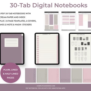 3 x 30-Tab Digitale Notizbücher | Schlicht, Liniert & Halb-gefüttert | für GoodNotes, Notability, iPad, Journal und Studenten-Notizbuch