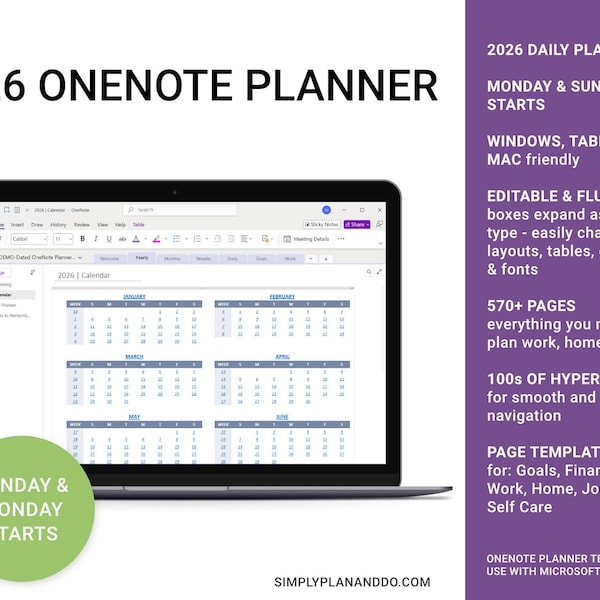 OneNote-plannersjabloon 2026: dagelijks, wekelijks, maandelijks (pdf)