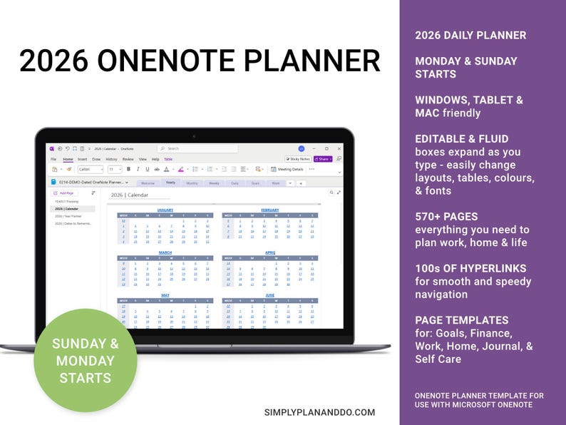 2026 OneNote Planner Template: Daily, Weekly, Monthly image 1