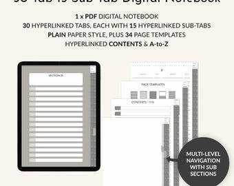 Digital Notebook: 30-Tab Hyperlinked PDF for GoodNotes, Notability (iPad Compatible)