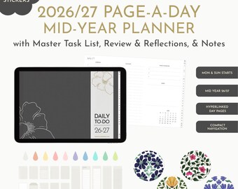 2026-27 Daily Mid-Year Planner (Jul 26-Jun 27): Hyperlinked Landscape PDF (GoodNotes, Notability)