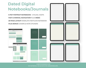 6 Dated Digital Notebooks | Hyperlinked Calendar + Index | for GoodNotes, Notability, iPad, Journal and Student Notebook