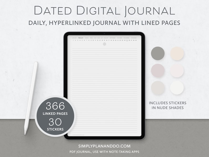 Dated Digital Journal Bundle: Hyperlinked Notebook with Stickers (Goodnotes, Notability, Noteshelf) image 2