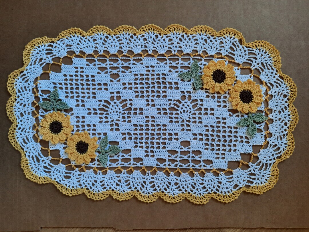 MADE TO ORDER, Handmade Crocheted Sunflower Doily, Sunflower Decor ...