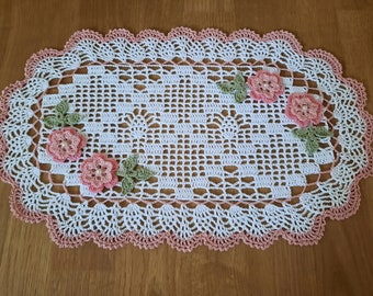 MADE TO ORDER, Handmade Crocheted Oval Doily in Mauve and Pink , 18" x 11"