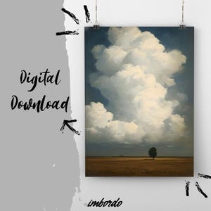 Stormy Prairie Landscape Art Print: Lone Tree, Dramatic Clouds (Digital Download)