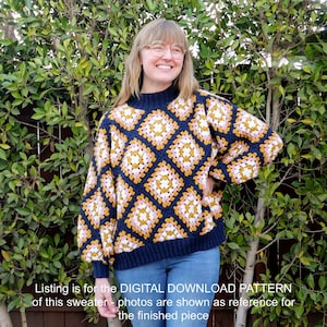 Bells and Petals Pullover DIGITAL DOWNLOAD PATTERN - Vintage Inspired Granny Square Crochet and Knit Sweater