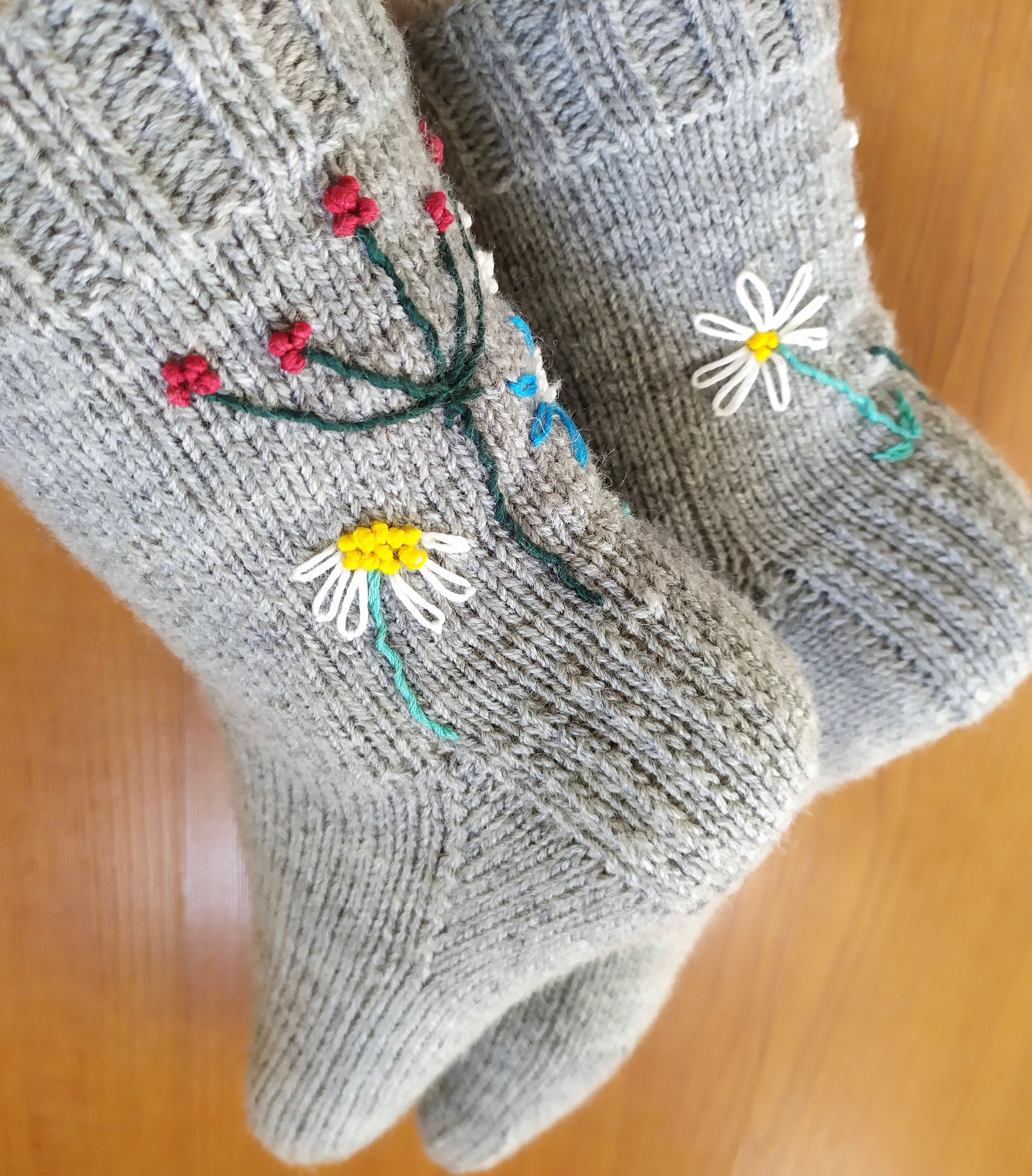 Hand knitted embroidered winter wool socks for women Etsy