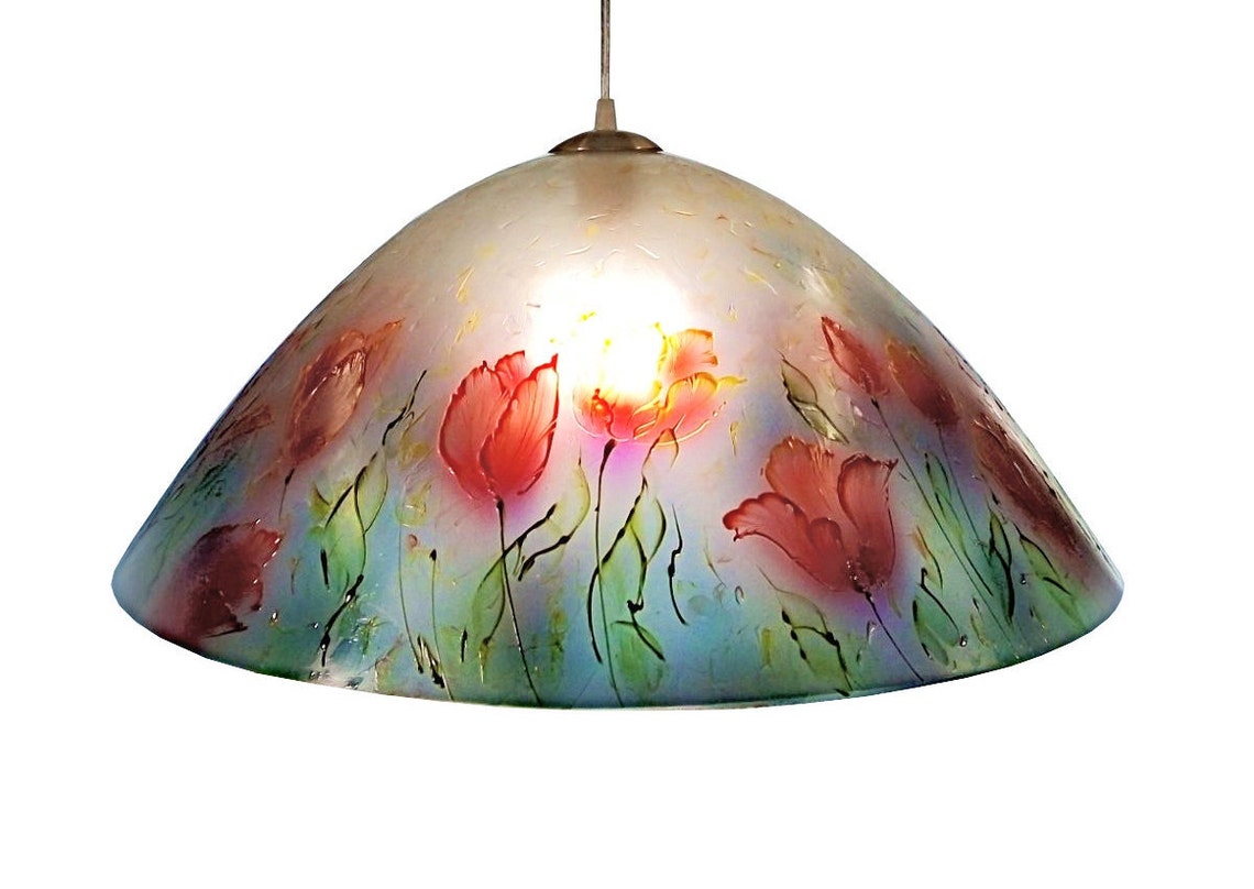Hand Painted Hanging Stained Glass Lamp Chandelier Lamp Shade Etsy