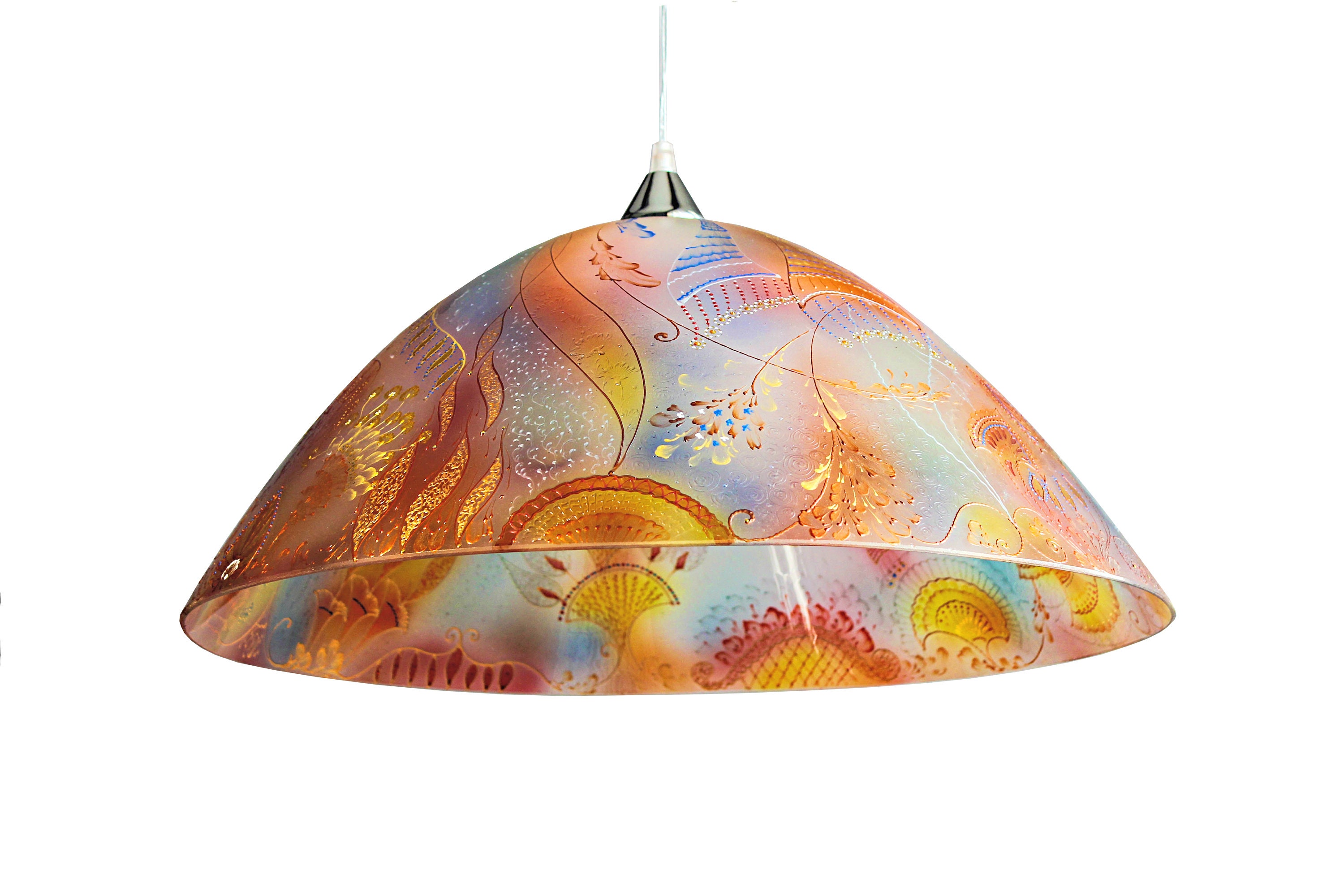 Hand Painted Hanging Stained Glass Lamp Chandelier Lamp Shade Etsy