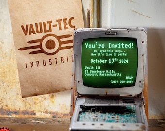 Editable Fallout Terminal Themed Invitation Template | Digital Invite | Birthday Party | Gamer Gaming Retro | Instant Canva Download