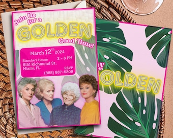 Editable Golden Girls Themed Invitation Template | Digital Invite | 80s & 90s | Birthday Party | Golden Good Time | Instant Canva Download