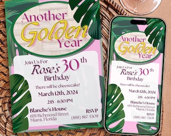 Editable Golden Girls Themed Invitation Template | Digital Invite | 80s & 90s | Birthday Party | Phone Bundle | Golden Year | Instant Canva