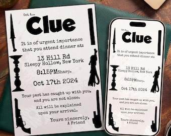 Editable Clue Themed Invitation Template | Digital Invite | Board Game Night | Murder Mystery | Halloween Dinner Party | Instant Canva