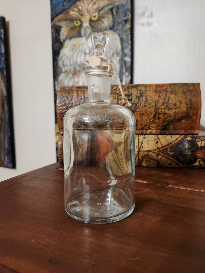 Vintage Laboratory / Apothecary Glass Bottle with Unique Heart Shaped Stopper 125 mL & 250 mL image 1