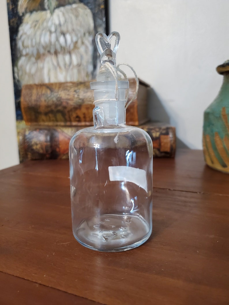 Vintage Laboratory / Apothecary Glass Bottle with Unique Heart Shaped Stopper 125 mL & 250 mL image 4