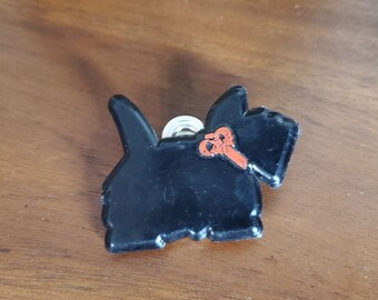 Vintage Scottish Terrier Clip - Black with Red Ribbon Accent