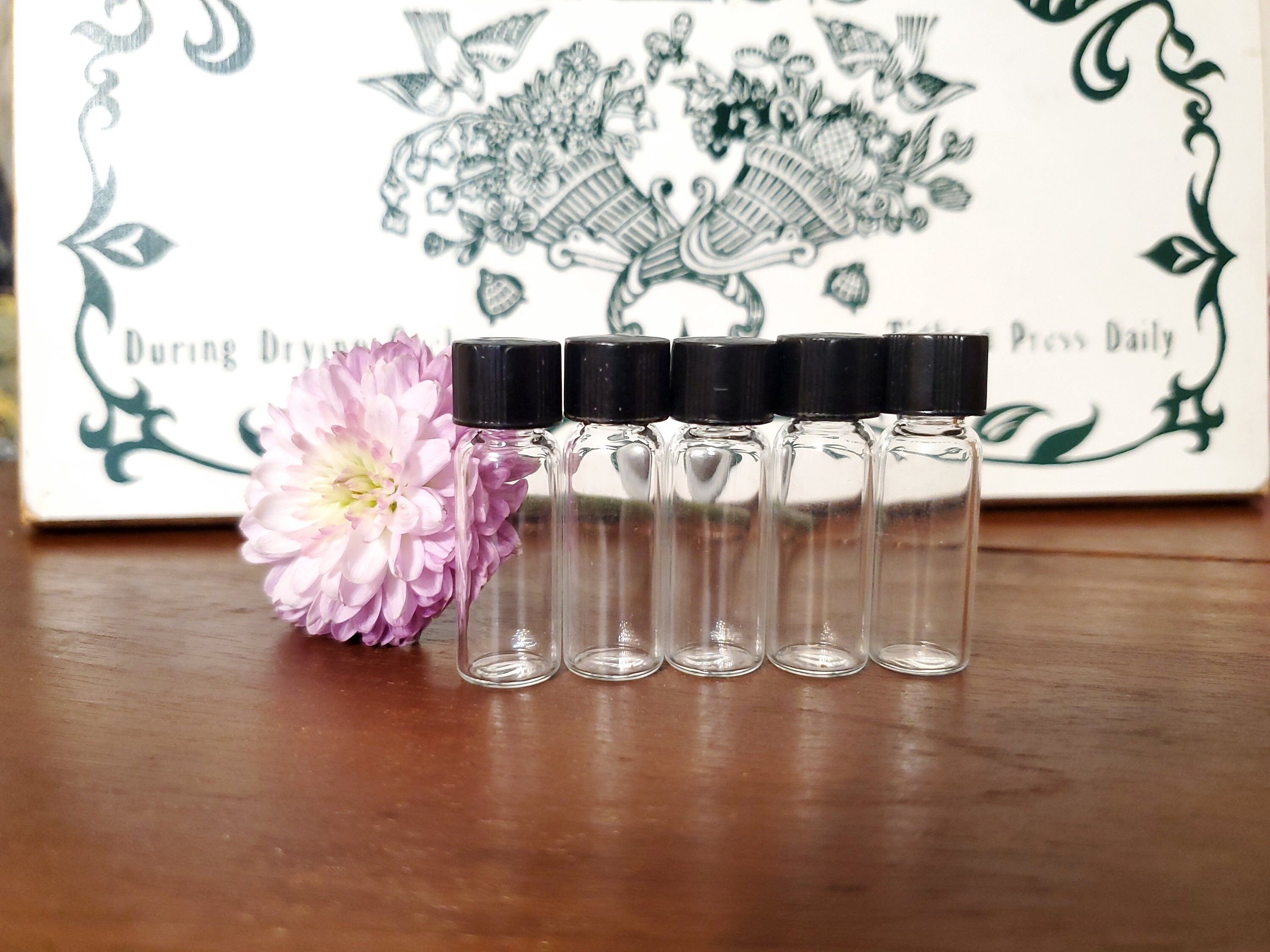 Miniature Glass Vials With Black Cap 1/2 Dram Set of 5 Etsy