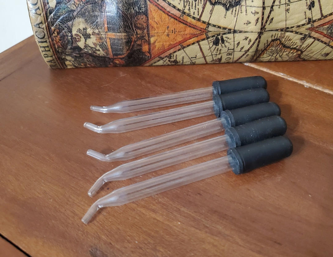 Vintage NOS Bent Tip Glass Pipettes With Rubber Bulb 5 Mercer Glass