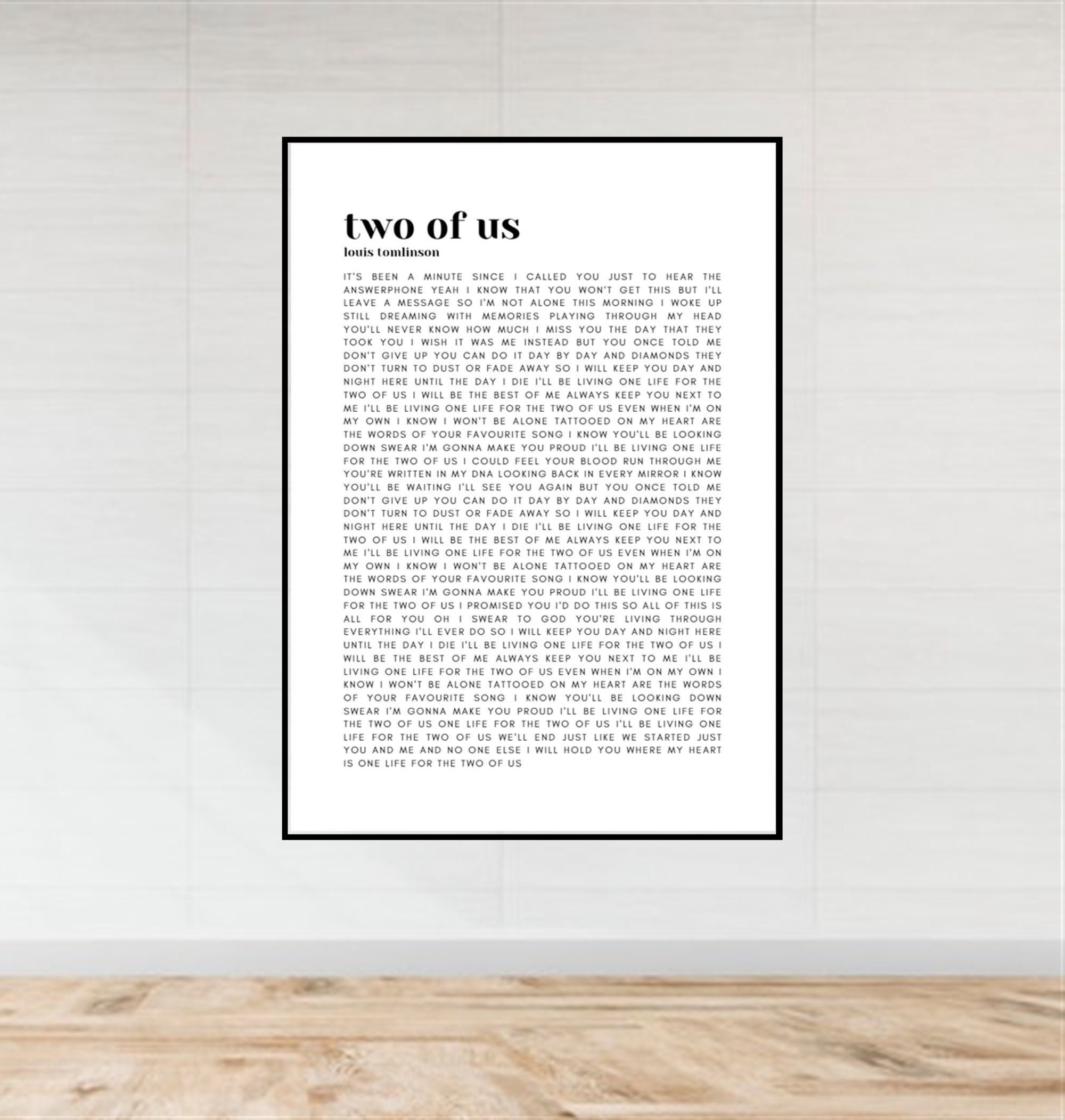 Louis Tomlinson Two Of Us White Heart Song Lyric Print