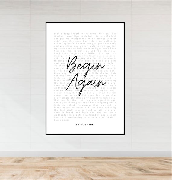 Taylor Swift Wall Art: Begin Again Lyrics Poster 