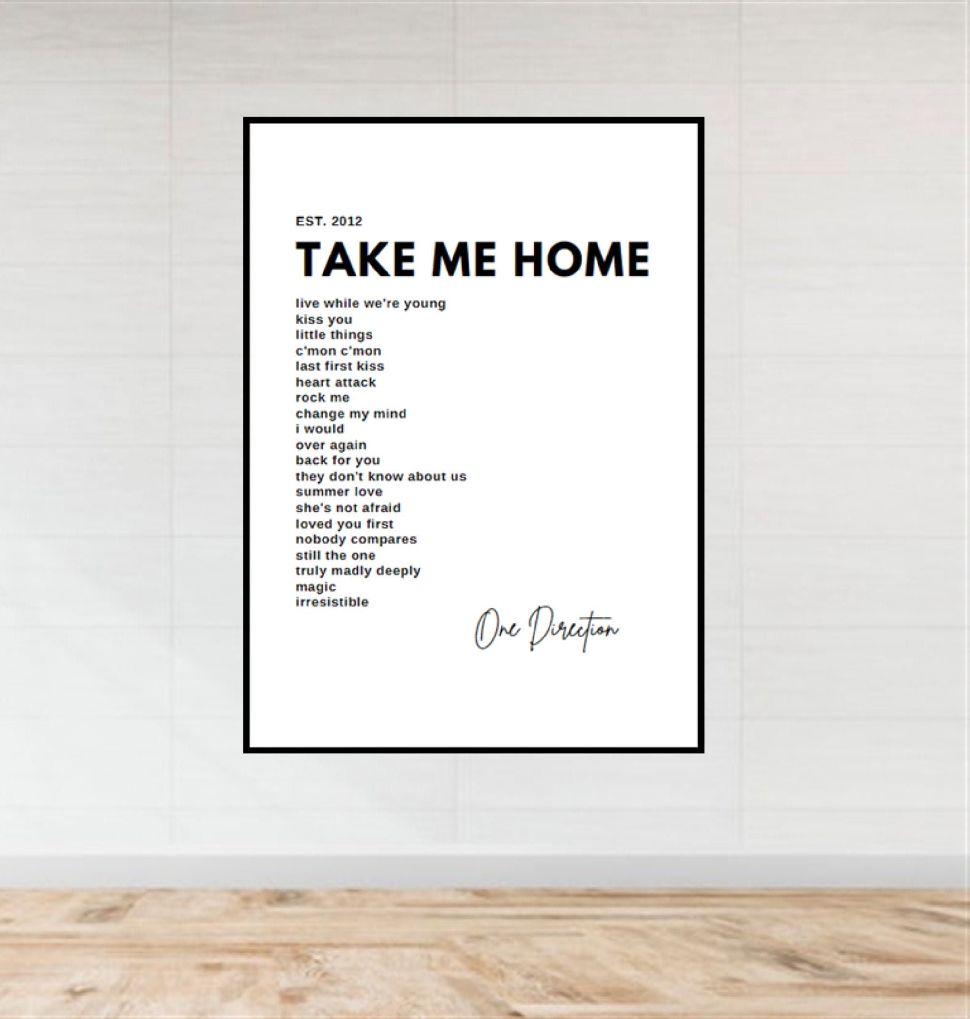 One Direction Wall Art Take Me Home Album Tracklist Poster Etsy