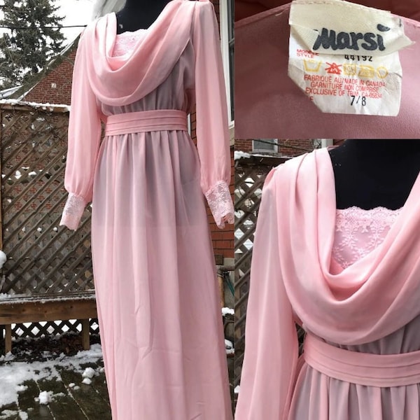 Gorgeous vintage Marsi dress/prom dress/wedding/soft pink dress/disco/sash/cummerbund