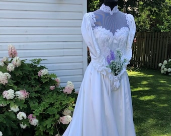 Vintage eighties bridal gown by Ritche/silk satin wedding gown/vintage wedding/vintage bride/eighties aesthetic/high neck
