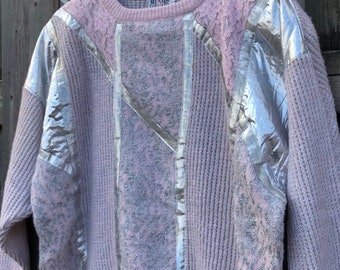 Pink lace and metallic sweater by Mister Leonard/eighties fashion/eighties aesthetic/vintage sweater/streetwear