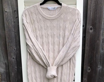 Vintage St.Micheals pullover/beige/cableknit/knit sweater/80s