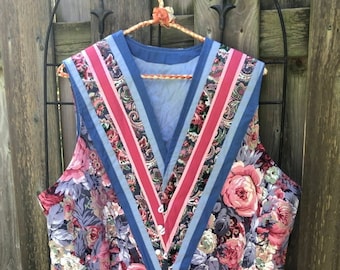Hand made cottagecore floral vest with ruffle bottom/peplum/quilted detail/cottage core/boho