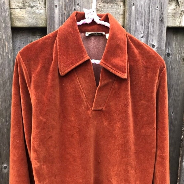 Vintage velour long sleeve collared shirt/seventies fashion/1970s aesthetic/Sears/vintage Sears/disco/velour