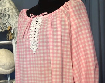 Seventies Gingham maxi dress/gingham/pink/maxi dress/1970s/seventies aesthetic/boho/kitschy/eclectic