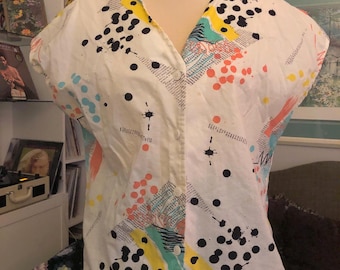 1980s La Grande Boutique shirt with paint splatters and text/Madonna style/80s glam/streetwear