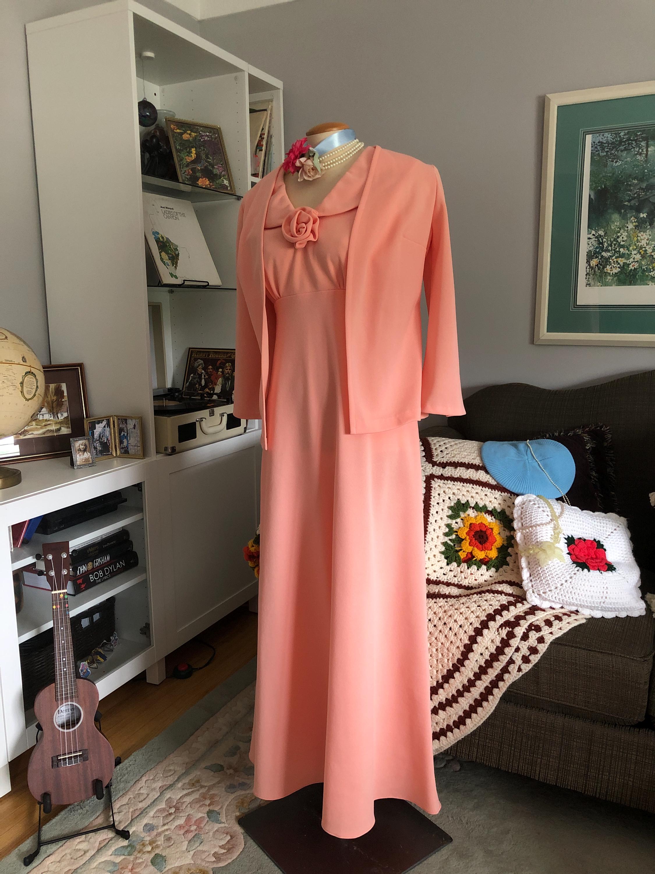 1970s Peach Empire Waist Dress and Jacket Set - Etsy 1970s Peach Empire Waist Dress and Jacket Set - Etsy