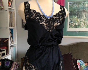 Vintage black satin teddy/vintage lingerie/coquette/trousseau/vintage teddy