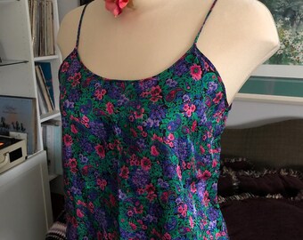 1980s Floral jewel tone camisole/1980s lingerie/layering/slip/vintage lingerie