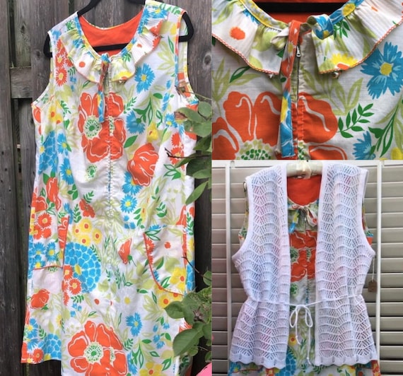 Vintage floral day dress/60s shift dress/shift dr… - image 1