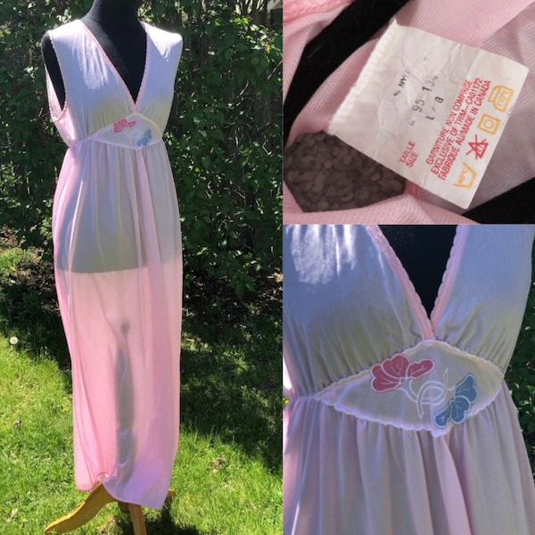 70s night gown/light pink/dress/cottagecore/floral