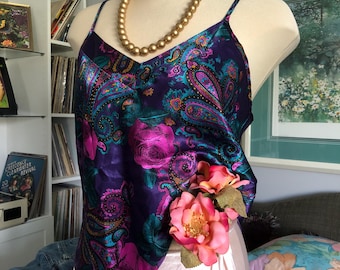 1980s Sears jewel toned floral camisole/paisley and flowers/size 36