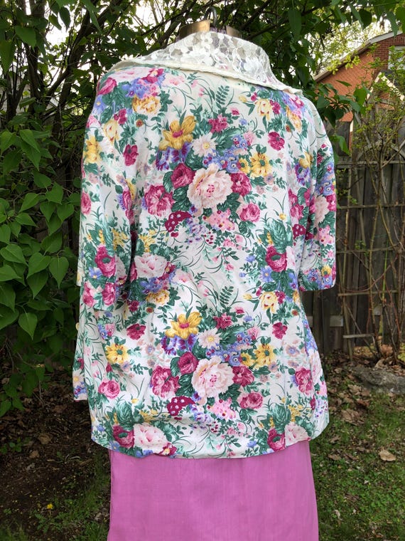 Vintage handmade floral blouse with lace collar/eighties fashion/eighties aesthetic/pretty in pink/Laura Ashley View 6