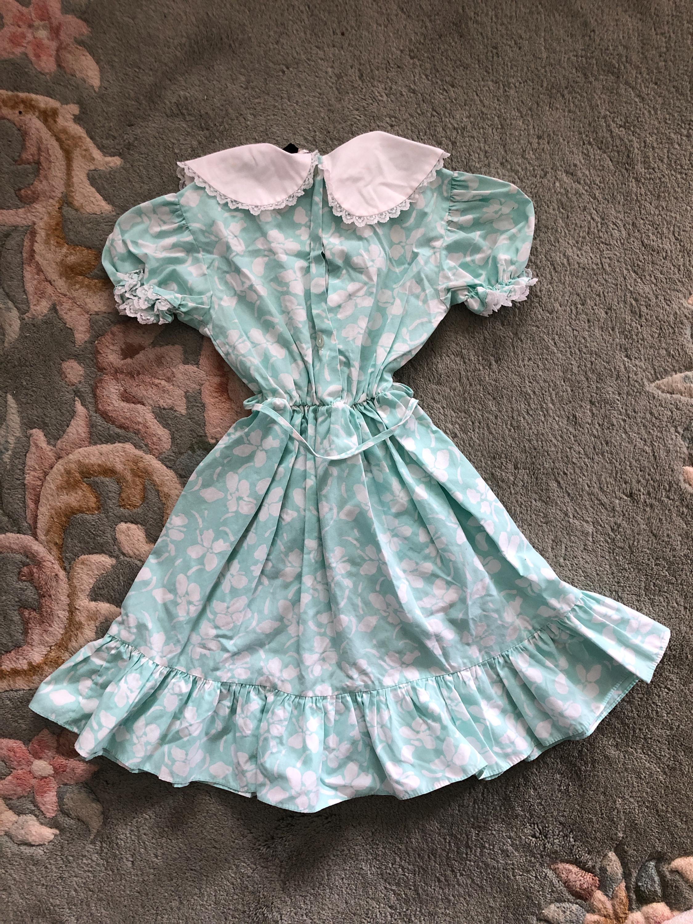 Spring Chuckle Vintage Chuckles Kids Floral Dress/size 6x/made in Canada/teal and ...