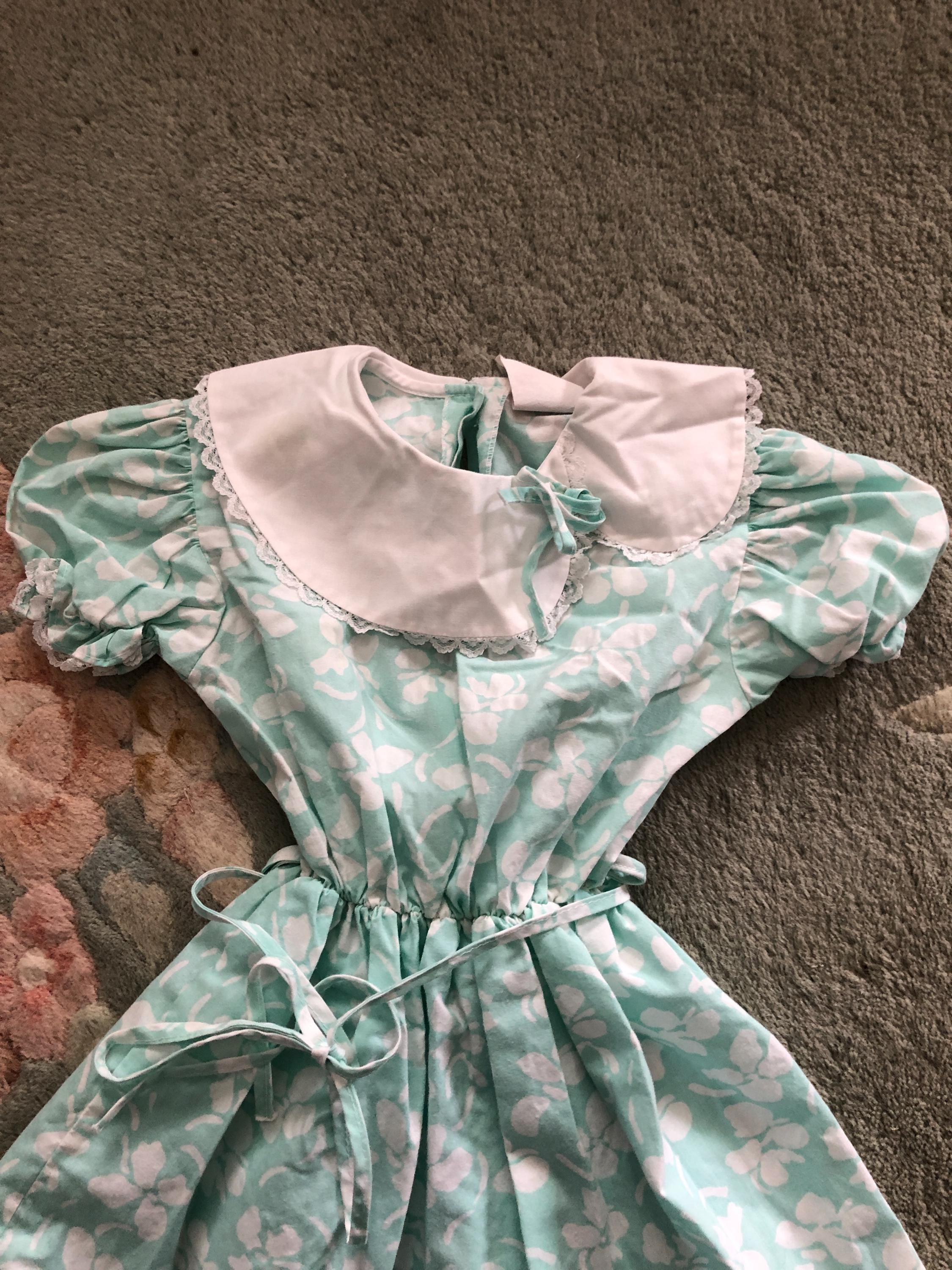 Spring Chuckle Vintage Chuckles Kids Floral Dress/size 6x/made in Canada/teal and ...