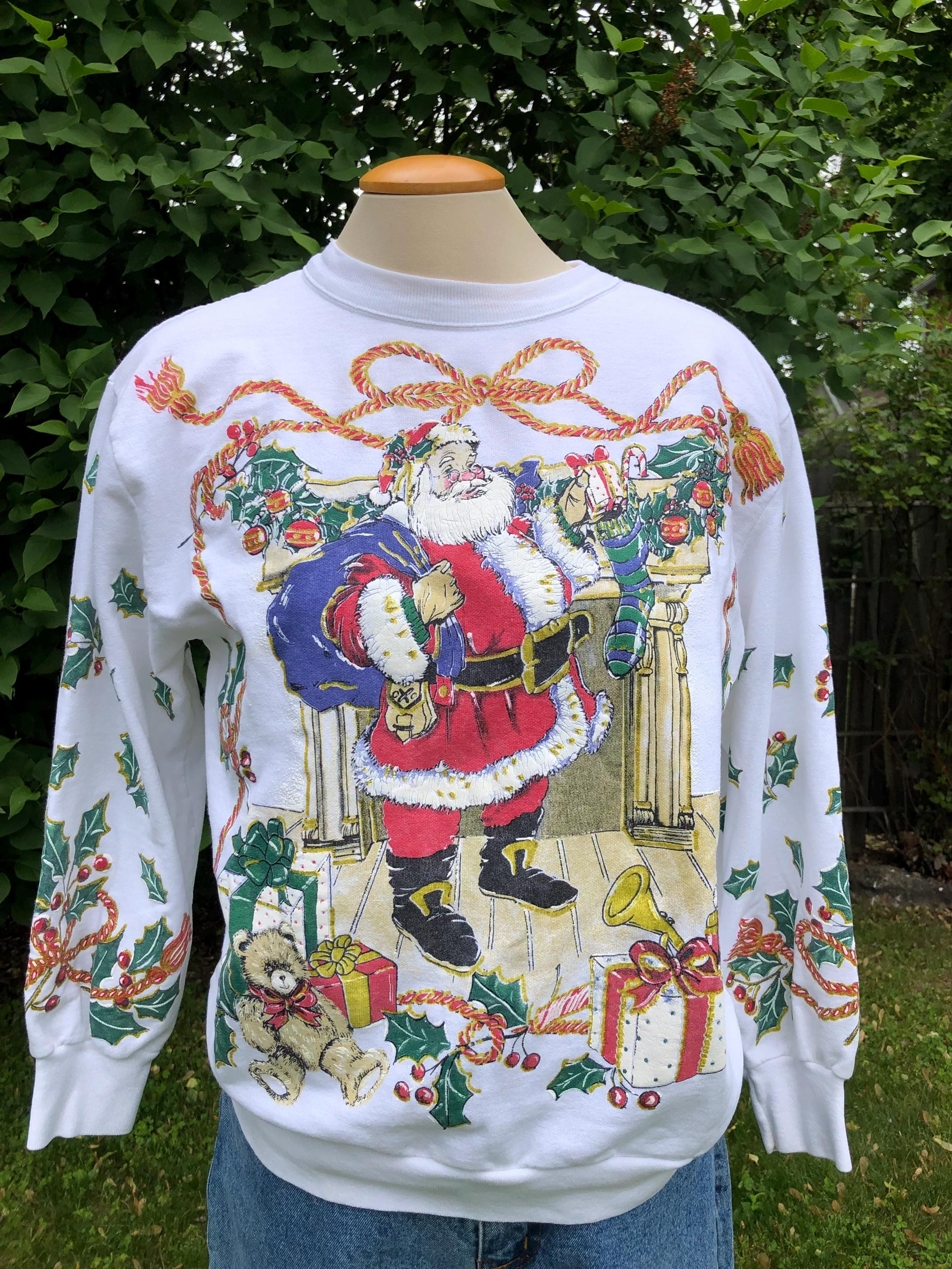 1980s/90s Holidaytime Christmas sweatshirt/Santa Claus/mistletoe/gift/Christmas gift/kitschy Christmas sweater