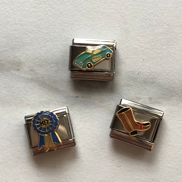 Italian charms/charms for Italian charm bracelet/nineties charms/nineties aesthetic/cowboy boot/vintage car/blue ribbon