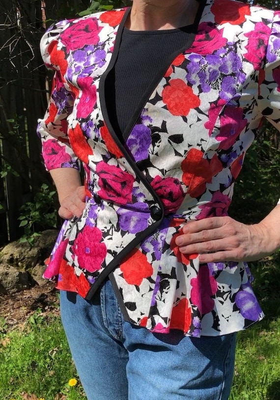 80s blouse with an amazing bow/floral/shoulder pa… - image 1