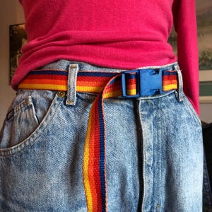 90s/2000s Fastex plastic belt/luggage buckle with rainbow strap/Concord, Ont
